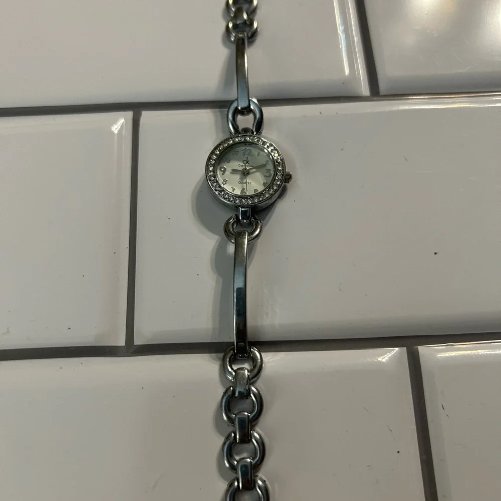 Calvin Klein Silver Watch with Crystal Bezel